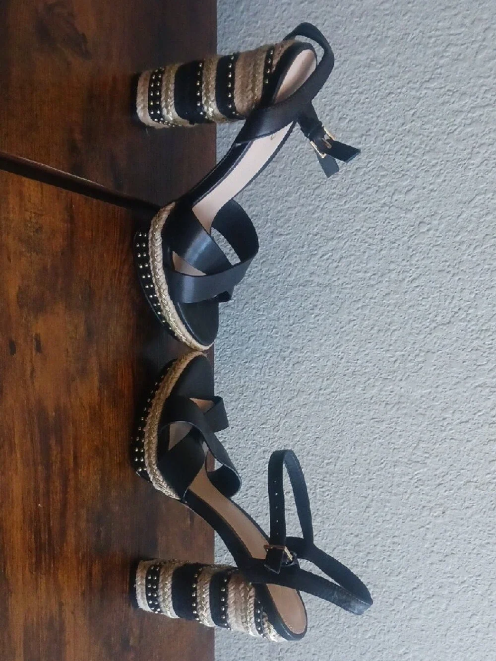 Aldo Black Cross-Strap Wedge Sandals